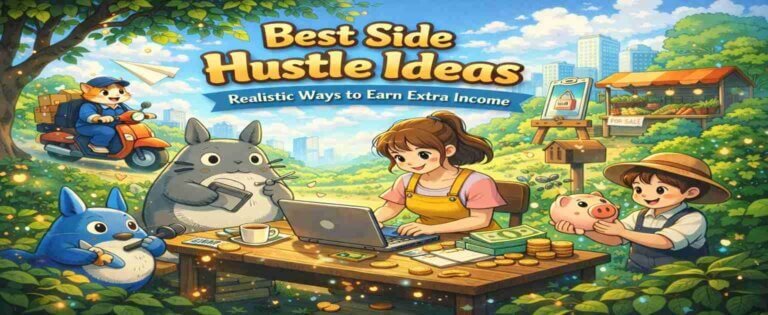 Best side hustle ideas illustration showing realistic ways to earn extra income alongside a full-time job