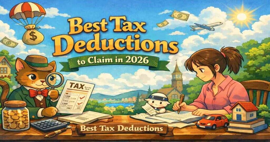 Best tax deductions to claim illustration showing common deductions, filing checklist, and ways to reduce taxable income in 2026