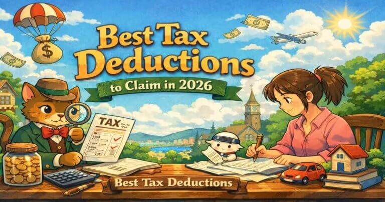 Best tax deductions to claim illustration showing common deductions, filing checklist, and ways to reduce taxable income in 2026