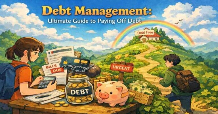 Debt management illustration showing paying off debt, reducing financial stress, and moving toward financial stability