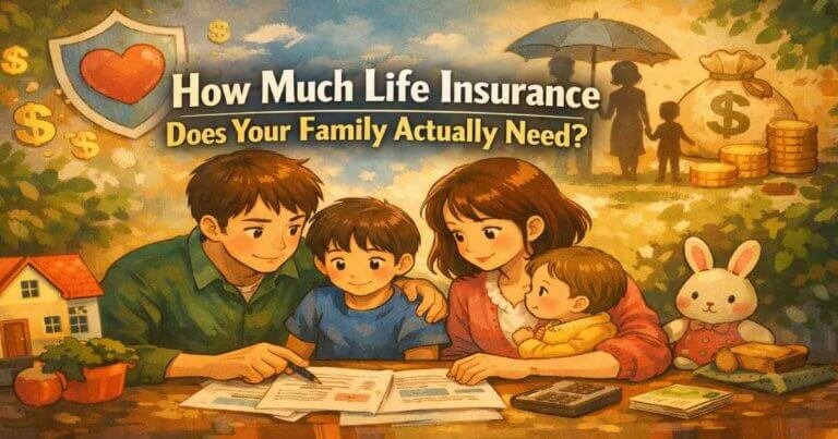 How much life insurance does your family need illustrated with a family reviewing finances and coverage planning